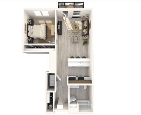 Floor plan for 1 bed, 1 bath, 760 sqft